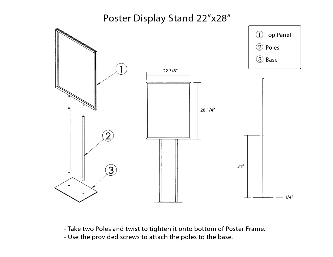 Freestanding Poster Holder 22 x 28 - Matte Black Finish Subastral